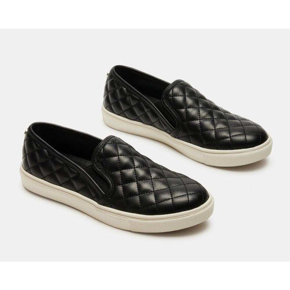 Steve Madden Ecentrcq Slip On Black Quilted Sneakers Vegan Leather Size 7M